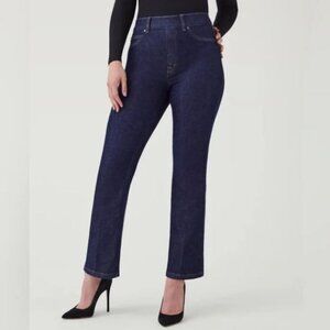 SPANX Size L Cropped Kick Flare Jeans Raw Indigo 20699Q Pull-On Stretch NWT